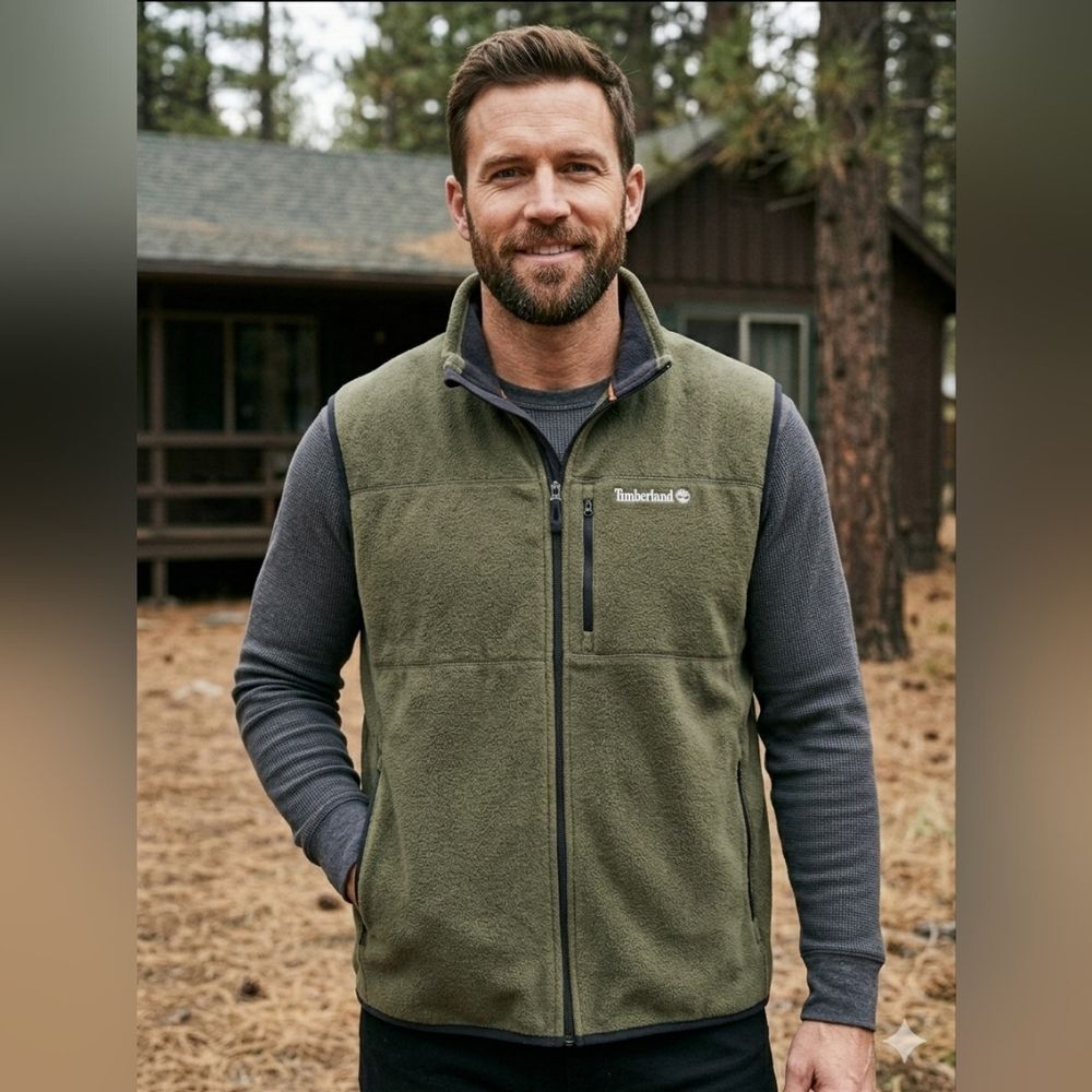 Timberland Men’s Olive Green Fleece Zip Vest